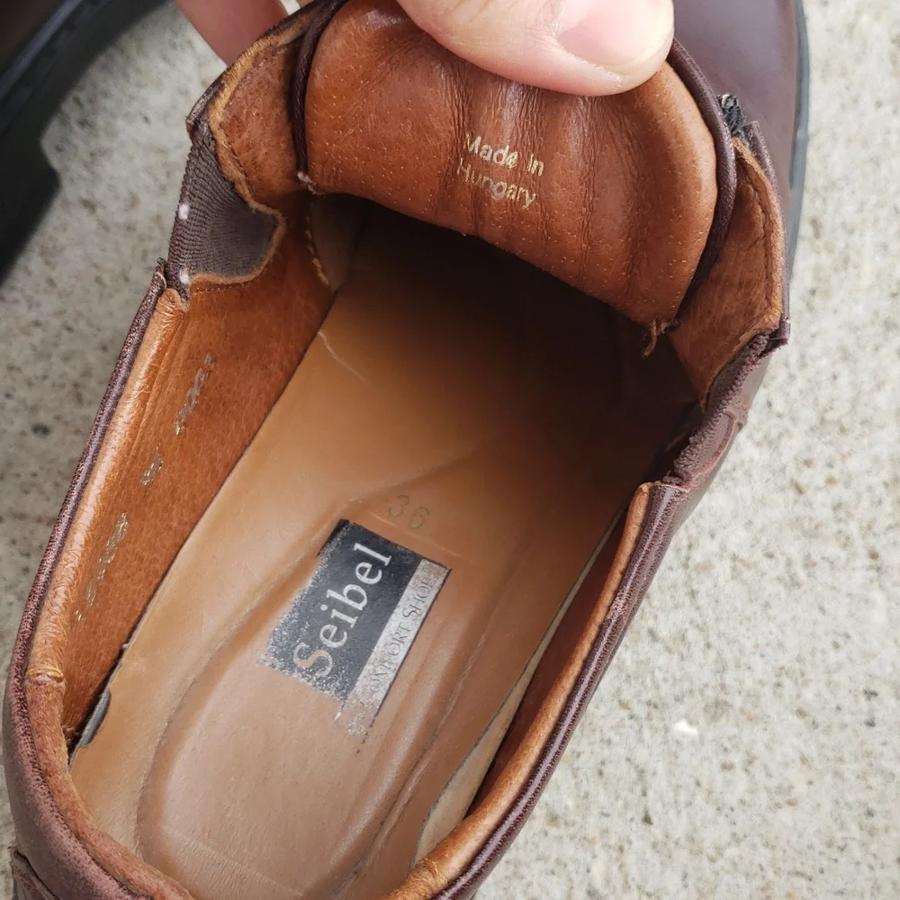 Josef Seibel Brown Zip Leather Chunky Heel Laofers Size 36 Classic Preppy Y2K